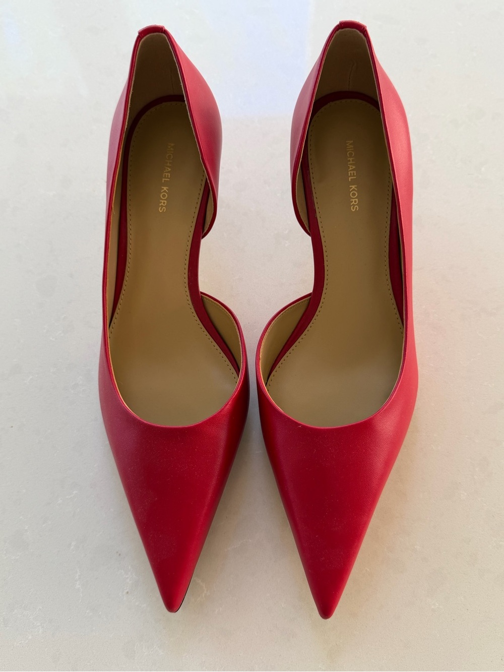 Michael Kors Red Pointed-Toe genuine leather, kitten heal shoes